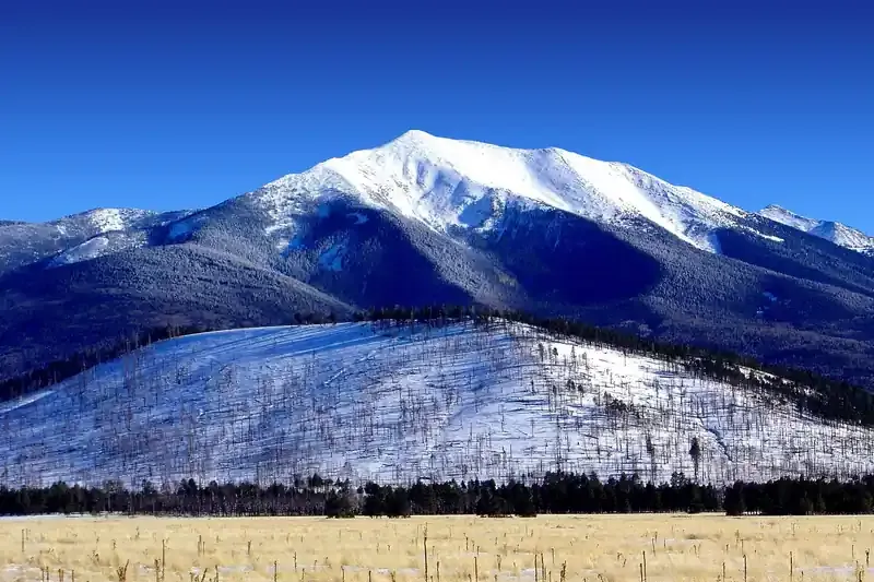 Snow-covered San Francisco Peaks above Flagstaff in winter